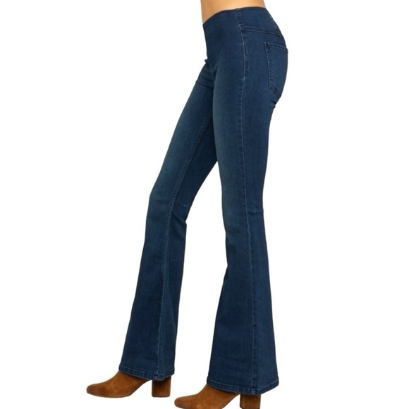 Free People Medium Wash Penny Pull On Stretch Denim Flare Retro Jeans Womens 26 - Picture 4 of 13